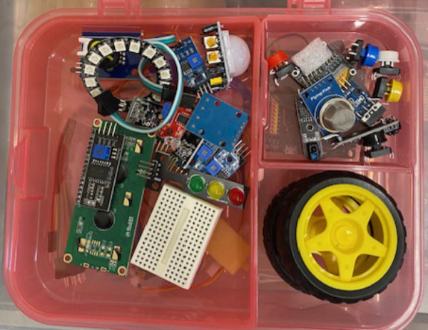 A single kit of parts in a case